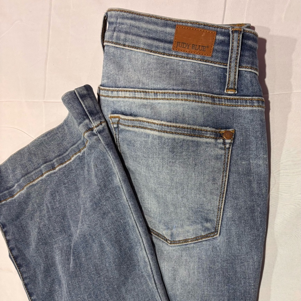 Judy Blue Trouser Flare Jeans 7/28 Light Wash High Rise Stretch Denim